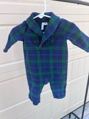 Janie & Jack Green & Blue Plaid Baby One-Piece Romper